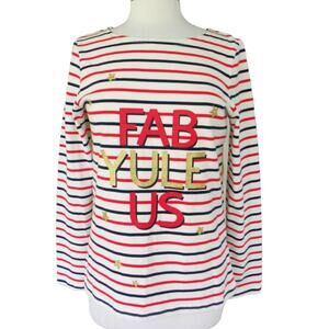 Joules Navy & Red Stripe 'Fab-Yule-Us' Harbour Top